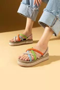 Удобные соломенные женские сандалии с перекрестным ремешком на подошве 30-15-24