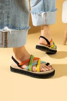 Удобные соломенные женские сандалии со шлепанцами с перекрестной подошвой 30-13-24Multi
