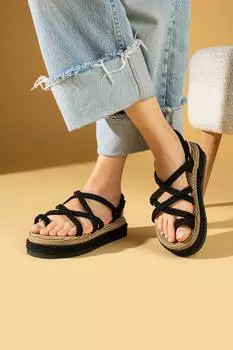 Удобные соломенные женские сандалии со шлепанцами с перекрестной подошвой 30-13-24