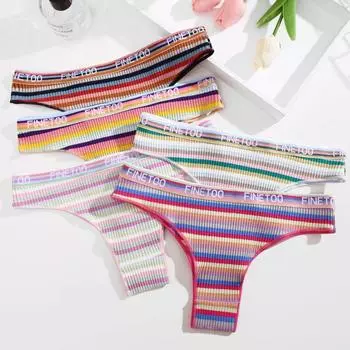 Удобные трусики для женщин, хлопковое нижнее белье в разноцветную полоску, сексуальные дышащие трусы для девочек, бразильские трусы, размер S-XL S