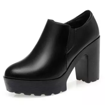 Удобные туфли на толстой подошве с глубоким вырезом из мягкой кожи 2025 Весна Туфли-лодочки на высоком блочном каблуке для офиса, модели, танцев 34(Foot22cm)