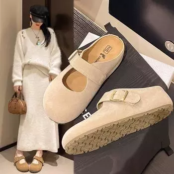 Удобные туфли в ретро-стиле для женщин, которые можно носить весной и осенью 2025 года, новые туфли-мешки на толстой подошве с одной педалью 35 жёлтый
