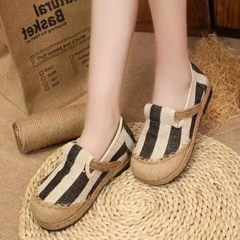 Удобные универсальные и износостойкие туфли на плоской подошве весна и осень новый стиль полосатые туфли на плоской подошве для женщин 35