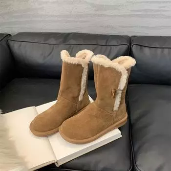 Удобные универсальные короткие ботинки с отворотом, короткие ботинки 2025 года, новая корейская версия, круглые бархатные зимние ботинки, повседневная хлопковая обувь 35 песочный