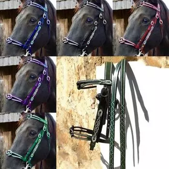 Удобные уздечки для лошадей, недоуздки, хомут из искусственной кожи, поводья для лошадей, сбруя для верховой езды красный