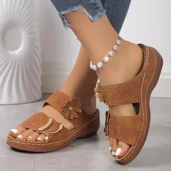 Удобные женские босоножки на танкетке с мягкой подошвой и износостойкими шлепанцами на платформе из искусственной кожи 36 чёрный