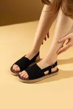 Удобные женские сандалии с ремешком на соломенной подошве и пряжкой 001-2303-24Замша