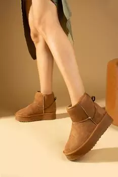 Удобные женские сапоги на высокой подошве с шерстью внутри 007-1997-23Нубук