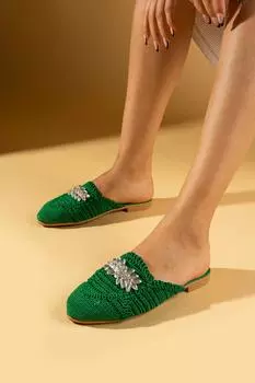Удобные женские тапочки с блестящим каменным кружевом и вязаным узором на удобной подошве 001-2-24