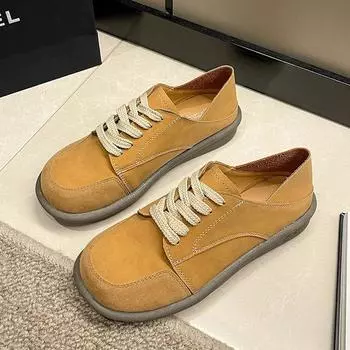 Удобные женские туфли на плоской подошве с круглым носком на шнуровке, модные замшевые кожаные мокасины, роскошный простой стиль, повседневная обувь для прогулок и вождения 35