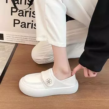 Удобные женские туфли с круглым носком и толстой подошвой, с белой подошвой 35 белый