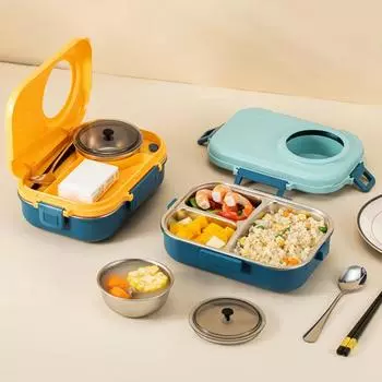 Удобный, большой емкости, сохраняющий тепло, пищевой, наполненный водой, нагревательный контейнер для еды, ящик для хранения продуктов повседневного использования 1100ml синий
