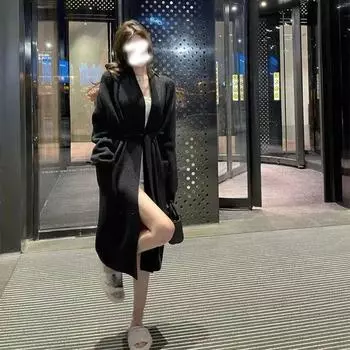 Удобный черный вязаный длинный кардиган свободного кроя для женщин L