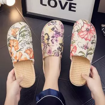 Удобный для использования в помещении, дышащий лен, всесезонная домашняя ткань, классные тапочки для мужчин и женщин, напольное покрытие для пар, мягкая подошва, для домашнего использования 24 suitable 35-36 красный