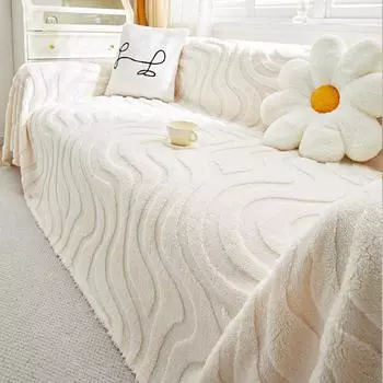 Удобный хлопковый чехол для дивана в кремовом стиле, тканевое полотенце, зимний плюшевый чехол для дивана, полная комплектация диванной подушки, осеннее и зимнее одеяло для дивана 180*90cm