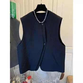 Удобный и шикарный свободный жилет для осеннего сезона, идеально подходит для женщин M чёрный