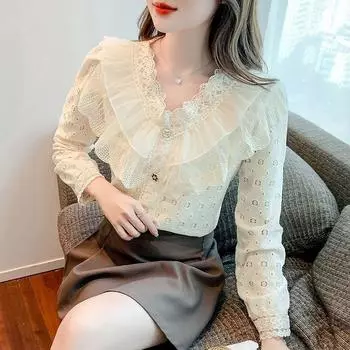 Удобный и стильный французский термотоп с кружевным подолом для женщин S белый