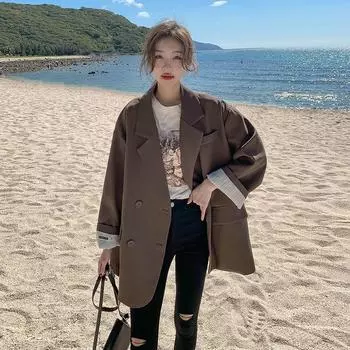 Удобный и свободный женский пиджак цвета хаки больших размеров M чёрный