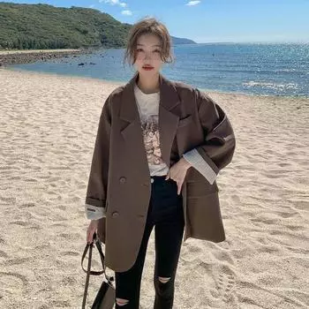 Удобный и свободный женский пиджак цвета хаки больших размеров M чёрный