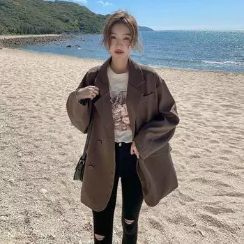 Удобный и свободный женский пиджак цвета хаки больших размеров M чёрный