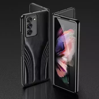 Удобный кожаный складной чехол для мобильного телефона для Samsung Galaxy Z Fold4 5g Fold4 Fold 3 2 Fold2 Fold3, пленка из закаленного стекла for Samsung Z Fold 3 чёрный