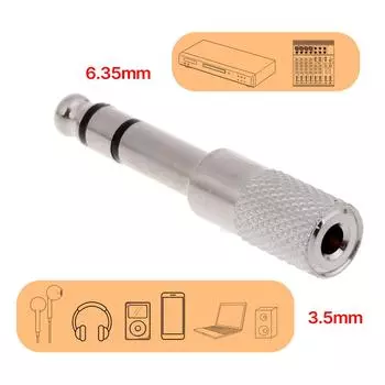 Удобный переходник с 6,35 мм «папа» на 3,5 мм «мама» Подходит для гитар, домашних кинотеатров и устройств Позолоченный разъем