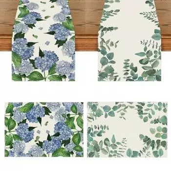 Удобный противоожоговый моющийся настольный коврик с гортензией, настольный шарф, коврик для миски, коврик для столовой, декор для столовой B зелёный