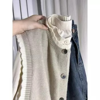 Удобный ретро жилет для верхней одежды Осень и Зима Вязаные топы Khaki 2XL Suggested 65.00 kg-75.00 kg