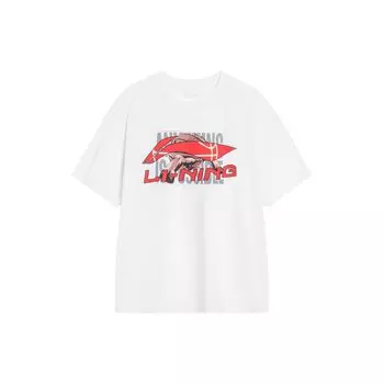 Удобный свитер с коротким рукавом и принтом логотипа Li Ning, с круглым вырезом и заниженной линией плеч, мужские топы, стандартный белый цвет AHSU795-2 M