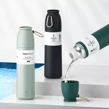 Удобный термос Портативный Термокружка из нержавеющей стали для путешествий Пеший туризм Кемпинг Офис Школа Герметичный Кофе Чай Вакуумная кружка синий