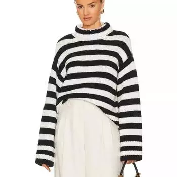 Удобный универсальный модный вязаный свитер с высоким воротом для женщин на осень и зиму, свободный полосатый вязаный свитер с длинными рукавами, свитер, пальто для женщин S чёрный