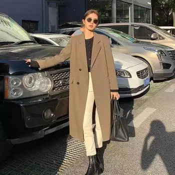 Удобный женский длинный плащ со свободной ветровкой S хаки