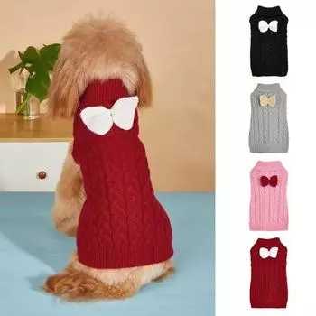 Удобный зимний свитер для собак с декором бантом, мягкий дышащий, удобный жилет для кошек XL вино красного