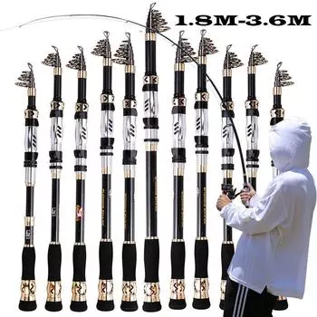 Удочка 1,8-3,6 м, карбоновая телескопическая спиннинговая удочка, пресноводная рыбалка в соленой воде 1.8 m