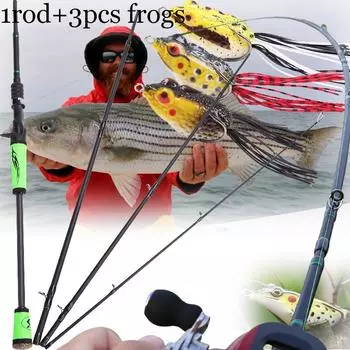 Удочка для ловли окуня, удочка из углеродного волокна, сверхлегкая, 4 секции, переносная, 3 шт., приманки для лягушек LYQB2.1M-3pcs frogs
