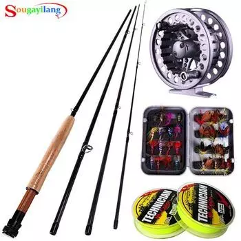 Удочка для нахлыста длиной 2,7 м/8,86 футов, 4 секции № 5/6 и набор катушек для нахлыста, снасти для ловли нахлыстом silver color reel