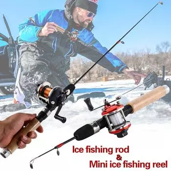 Удочка для зимней удочки и мини-катушка Телескопическая удочка Высокочувствительная комбинация удочек для зимней рыбалки ice fishing rod&reel красный