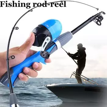 Удочка для зимней удочки Комбинированная катушка для зимней рыбалки с пулевидным колесом Мини-ультралегкая переносная телескопическая удочка синий