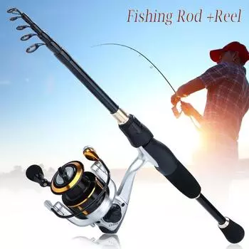 Удочка и катушки Телескопическая углеродная удочка и спиннинговая рыболовная катушка Набор снастей для морской рыбалки 2.1M&3000