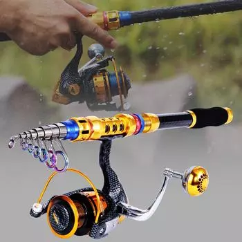 Удочка со спиннинговой катушкой Комбинированные удочки из углеродного волокна Выдвижная морская удочка и рыболовные катушки 1.8mRod&2000Reel