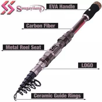 Удочка Sougayilang из углеродного волокна, металлическая телескопическая рыболовная снасть для рек и озер, практический инструмент 1.8m