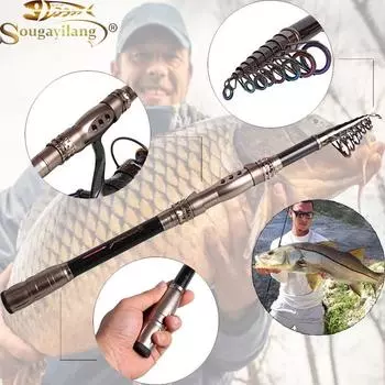 Удочка Sougayilang, металлическая, прочная, 1,8-3,0 м, удочка для морской и озерной реки, телескопическая портативная удочка 1.8m чёрный/серебряный