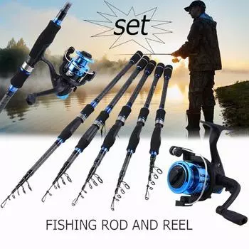Удочка Sougayilang с рыболовной катушкой, телескопическая удочка, карбоновый корпус, мини-рыболовная катушка 1.8mRod & Reel синий
