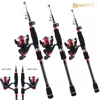 Удочка Спиннинговая удочка и спиннинговая катушка Телескопическая удочка и катушка Портативные рыболовные снасти 1.8mRod and Reel красный