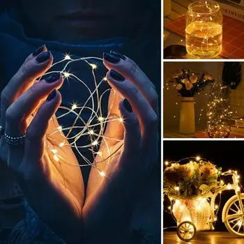 Удовольствие праздник 1м 2м 3м медная проволока светодиодная сказочная гирлянда гирлянда праздник свадьба декор 2M теплый белый