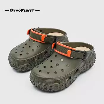 Ueno Planet 2025 New Coros Shoes Baby Boy and Girl Summer Height Increasing Non-Slip Platform Slippers Outwear Beach Slippers Army Green 42/43