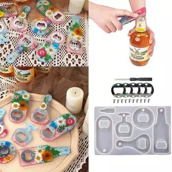 УФ-эпоксидная смола, сушеные цветы, эпоксидное зеркало, пивной гаечный ключ, открывалка для бутылок, штопор, силиконовая форма, смоляная форма