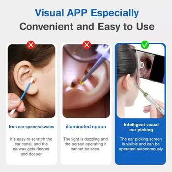 УФ-дезинфекция Ушной ершик HD Отоскоп Камера Бороскоп Светящийся Ушной Серный Очиститель Зубы Осмотр Полости Рта Здравоохранение Очиститель Ушей чёрный