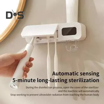 УФ-дезинфицирующее средство для зубных щеток, 3 слота, USB-зарядка, настенный дозатор зубной пасты для ванной комнаты, без сверления, держатель для электрической зубной щетки, ящик для хранения белый