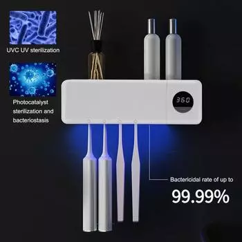 УФ-дезинфицирующее средство для зубных щеток с ЖК-дисплеем, 4 слота, USB-зарядка, настенная зубная щетка белый